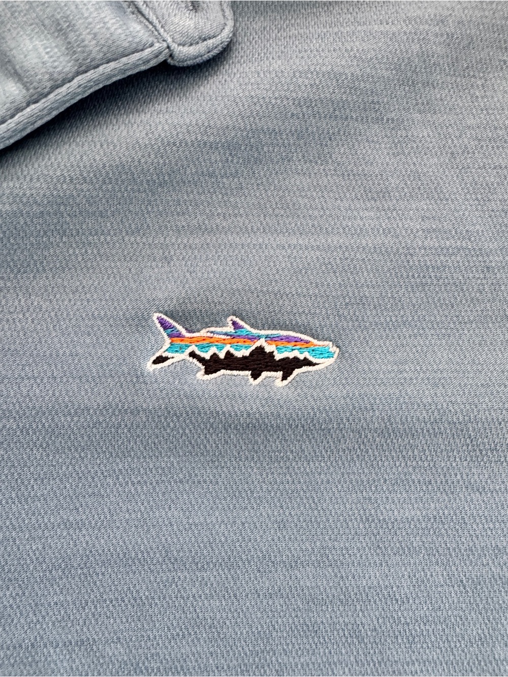 Patagonia Light Blue Polo with Embroidered Fish Patch - Picture 2 of 4